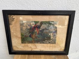Superbe Gravure représentant La mort du maréchal Poniatowski